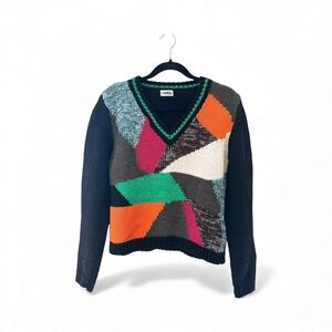 Vintage Y2K Era Mandinga Multicolor V-Neck Wool Blend Sweater Size Small